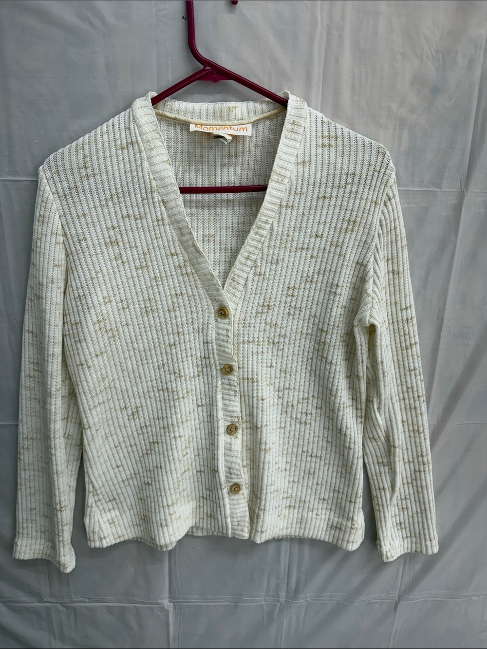 Momentum Vintage Women's Cream Ribbed Button-Front Sweater Lg?